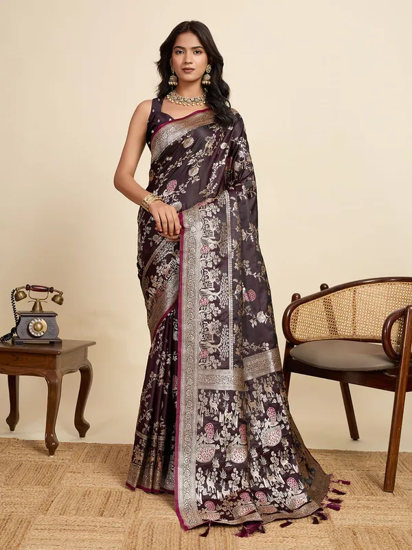 Lividbrown_Rajgharana_Silk_Saree_With_Unstitched_Blouse_Piece