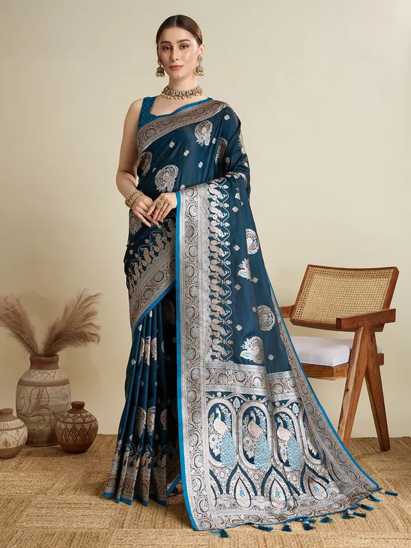 Evening_Sea_Rajgharana_Silk_Saree_With_Unstitched_Blouse_Piece