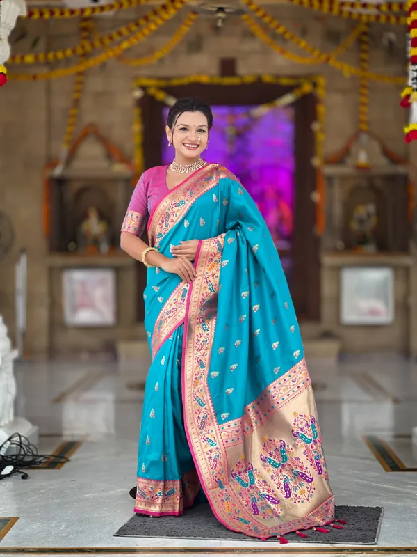 Firozi_Royal_Paithani_Silk_Saree_With_Unstitched_Blouse_Piece