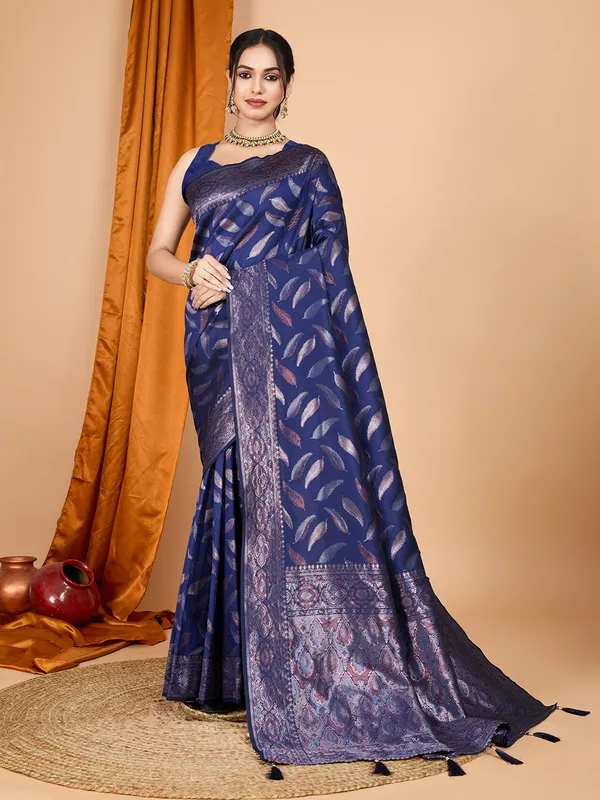 Royal_Blue_Morpichh_Silk_Saree_With_Unstitched_Blouse_Piece