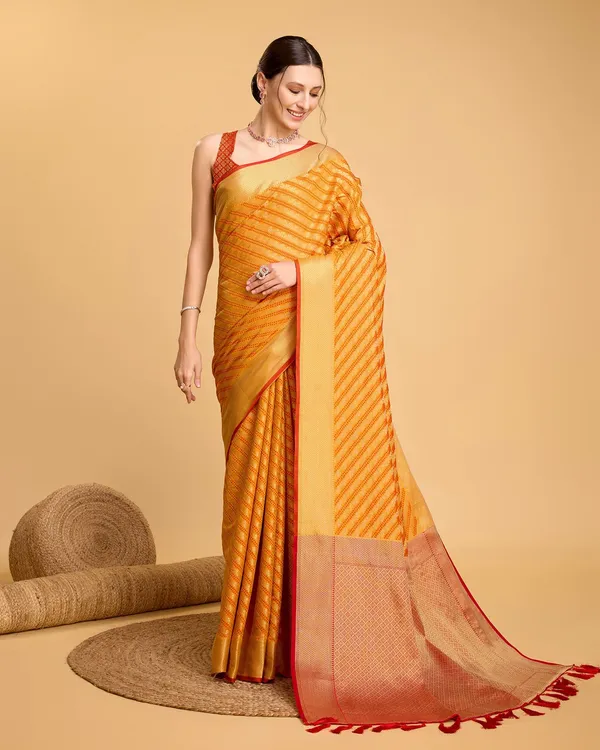 Musturedorange_Leri_Silk_Saree_With_Unstitched_Blouse_Piece