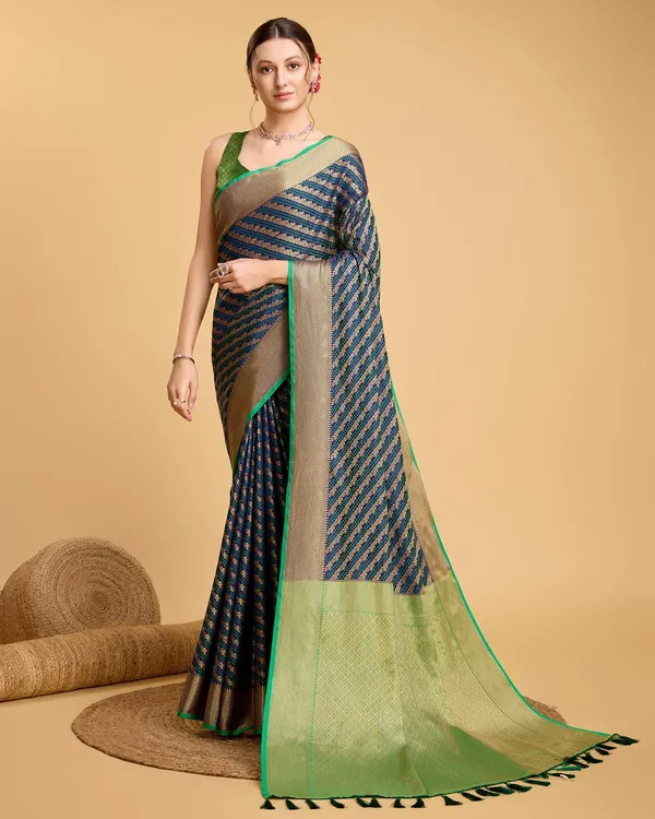 Midnight_Blue_Leri_Silk_Saree_With_Unstitched_Blouse_Piece
