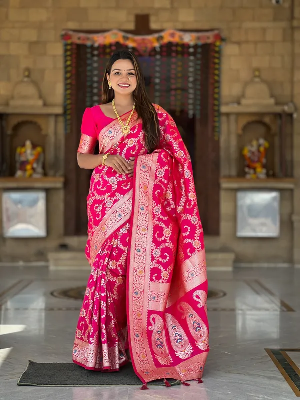 Rani_Pink_Banarasi_Banarasi_Silk_Saree_With_Unstitched_Blouse_Piece