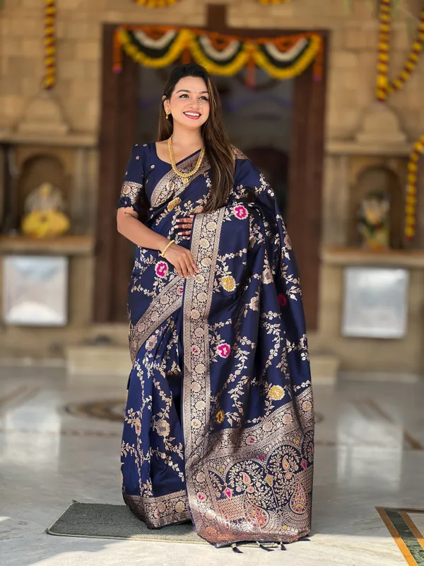 Navy_Blue_Banarasi_Banarasi_Silk_Saree_With_Unstitched_Blouse_Piece