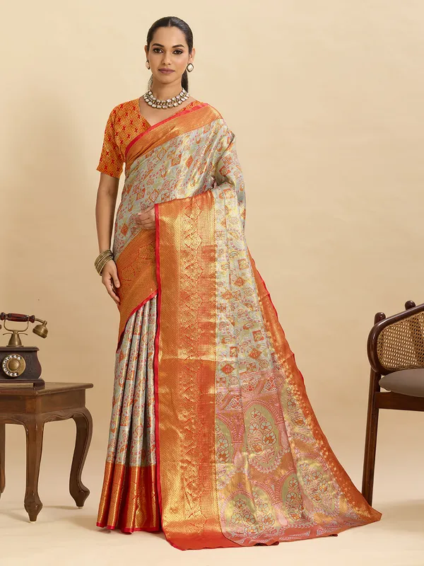 Orange_Yellow_Sayara_Silk_Saree_With_Unstitched_Blouse_Piece