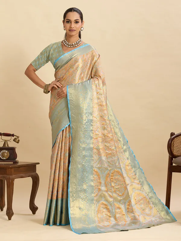 Firozi_Sayara_Silk_Saree_With_Unstitched_Blouse_Piece
