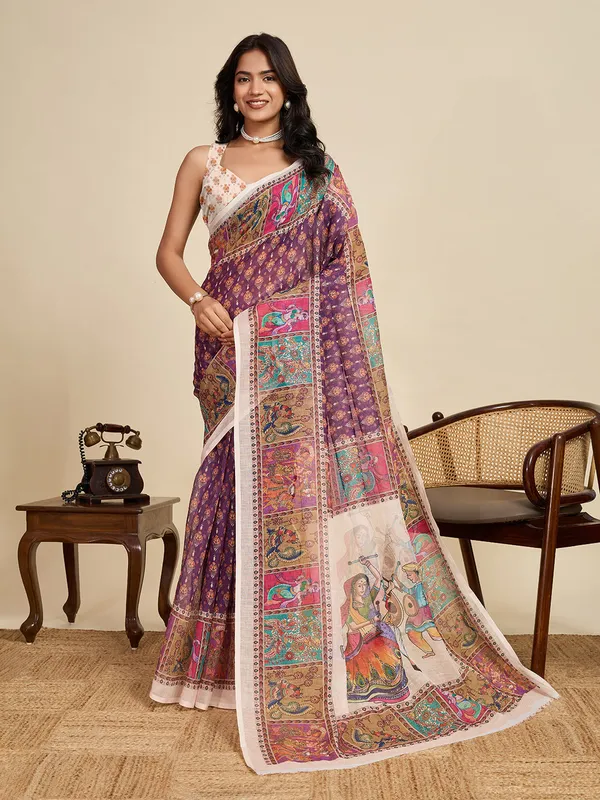 Lividbrown_Kajri_Linan_Saree_With_Unstitched_Blouse_Piece