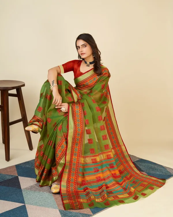 Mehndi_Vedika_Cotton_Saree_With_Unstitched_Blouse_Piece