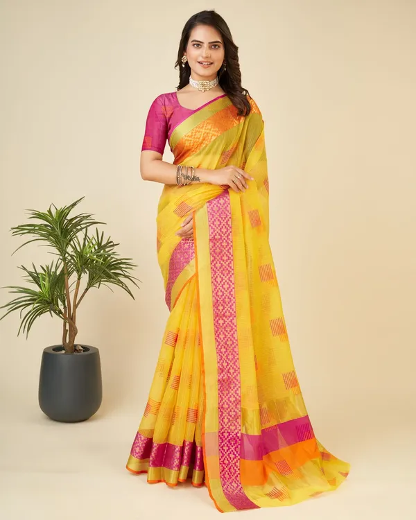 Yellow_Vedika_Cotton_Saree_With_Unstitched_Blouse_Piece