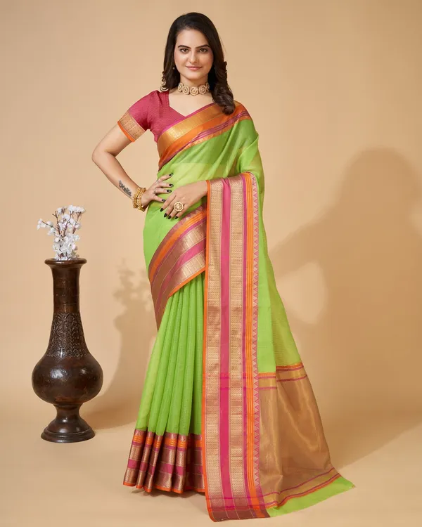 Olive_Drab_Suhani_Cotton_Saree_With_Unstitched_Blouse_Piece