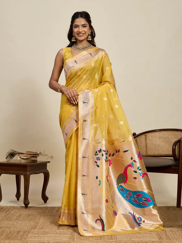 Yellow_Rajavi_Silk_Saree_With_Unstitched_Blouse_Piece