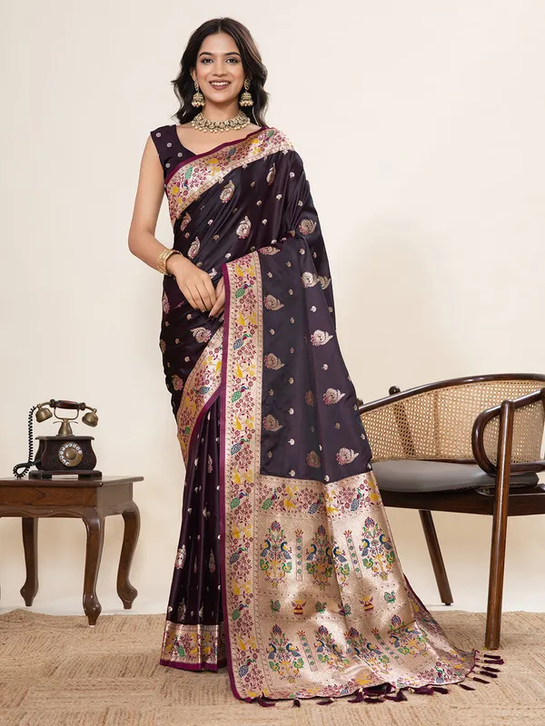 Congo_Brown_Ragini_Silk_Saree_With_Unstitched_Blouse_Piece