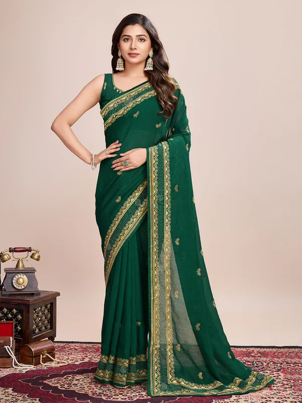 Dark_Green_Pehna_Silk_Saree_With_Unstitched_Blouse_Piece
