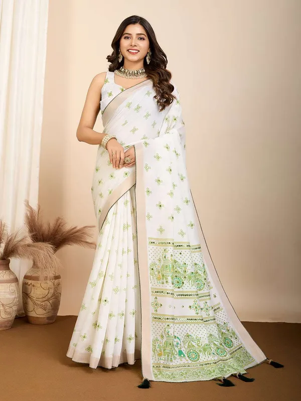 Olive_Green_Avyukta_Cotton_Saree_With_Unstitched_Blouse_Piece