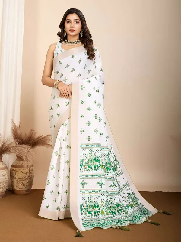 Seagreen_Avyukta_Cotton_Saree_With_Unstitched_Blouse_Piece