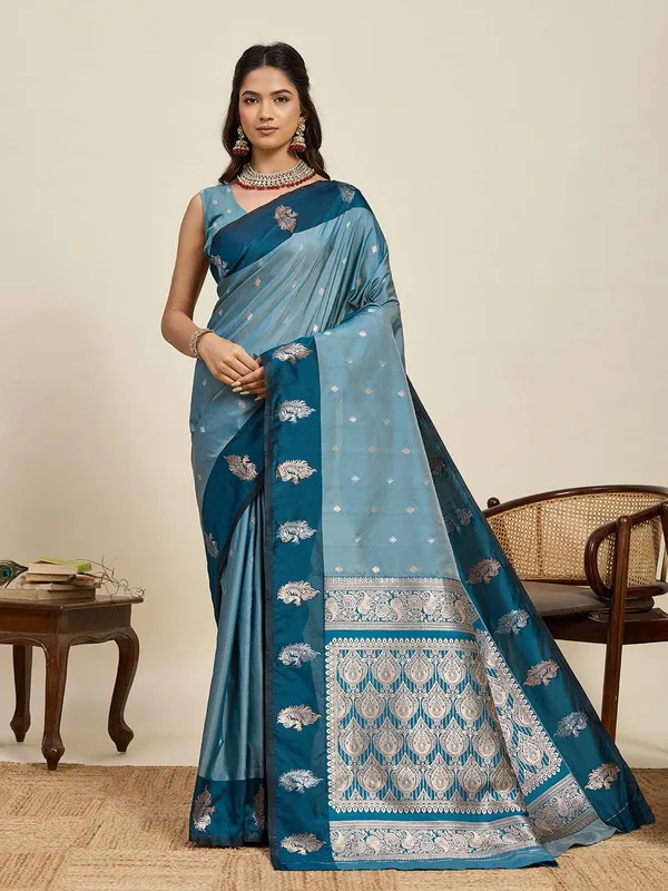 Nile_Blue_Aamarapali_Silk_Saree_With_Unstitched_Blouse_Piece