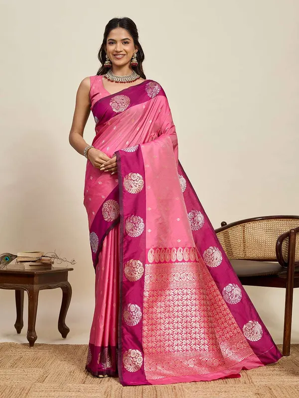 Hotpink_Aamarapali_Silk_Saree_With_Unstitched_Blouse_Piece