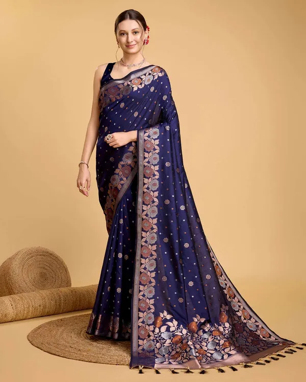 Midnight_Blue_Radhika_Jacquard_Silk_Saree_With_Unstitched_Blouse_Piece