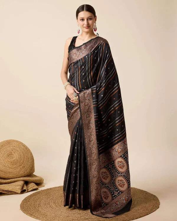 Black_Apexa_Jacquard_Fabrics_Saree_With_Unstitched_Blouse_Piece