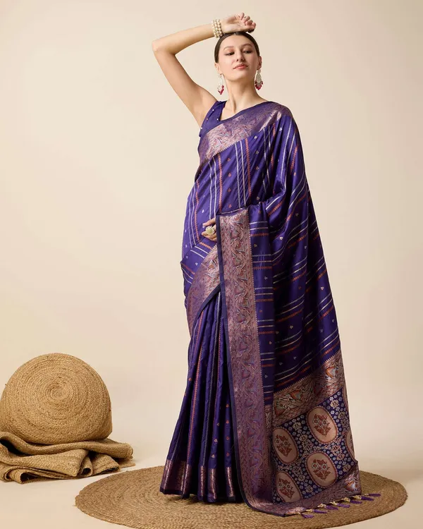 Midnight_Blue_Apexa_Jacquard_Fabrics_Saree_With_Unstitched_Blouse_Piece