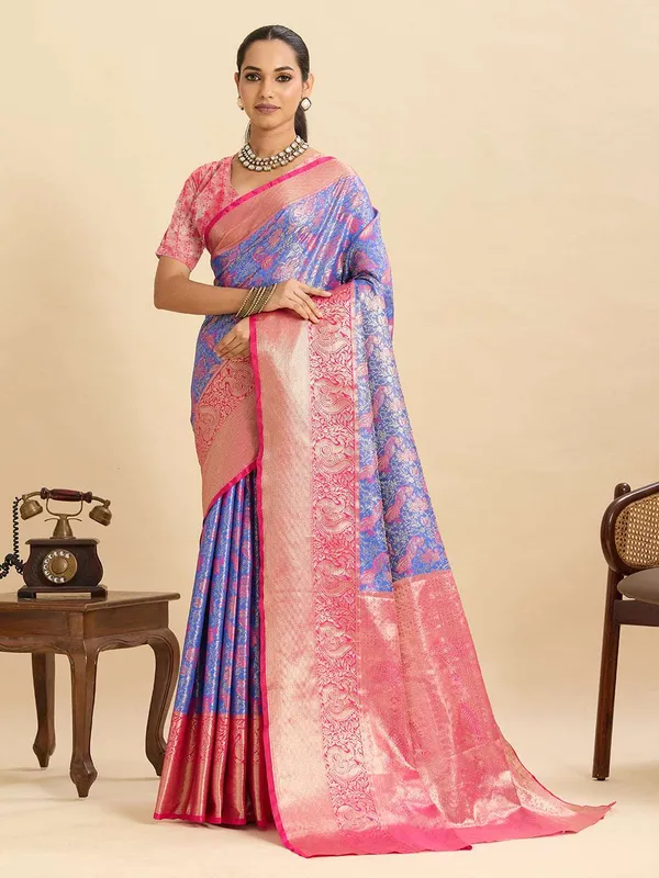 Deepskyblue_Anarkali_Silk_Saree_With_Unstitched_Blouse_Piece