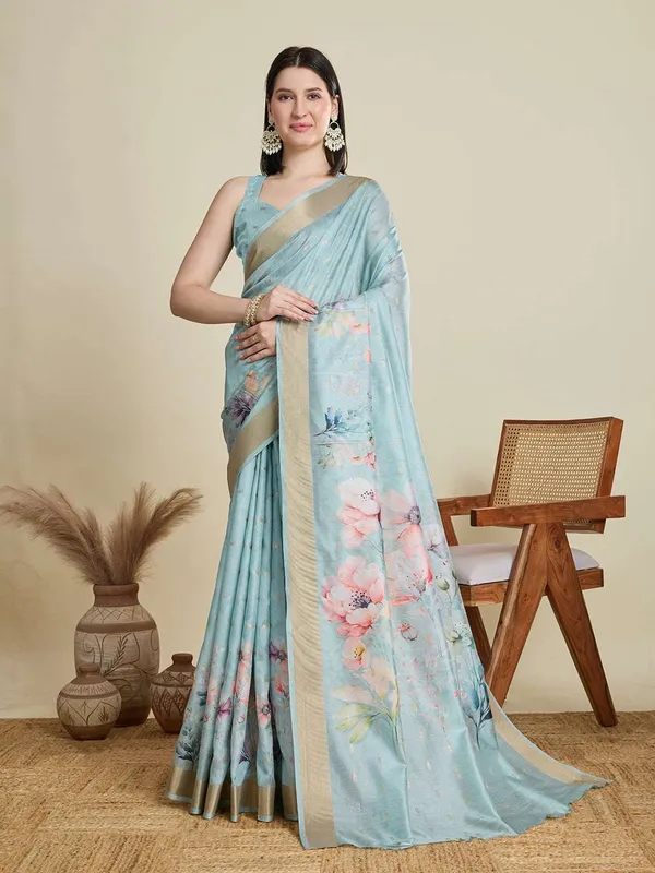 Lightsteelblue_Abhilasha_Cotton_Saree_With_Unstitched_Blouse_Piece