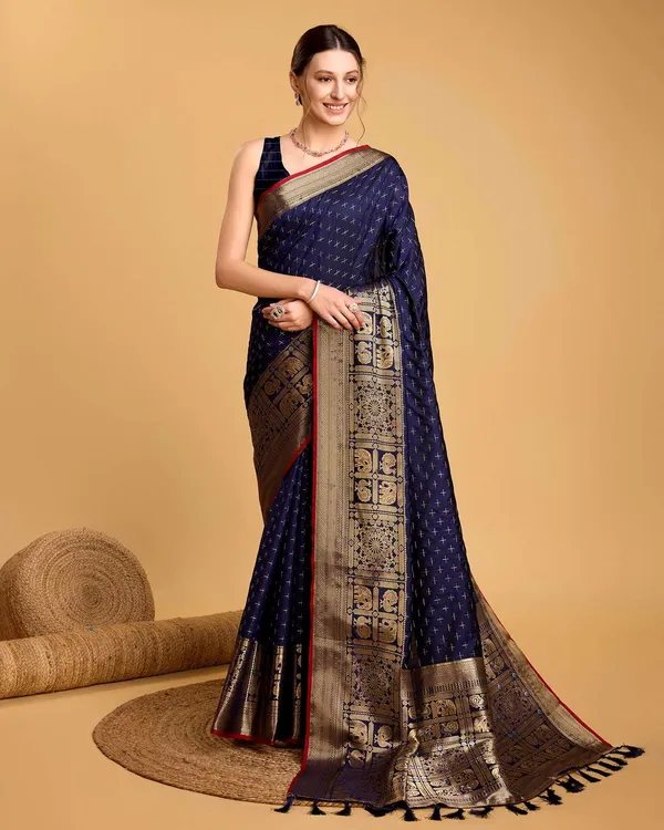 Dark_Blue_Aritra_Silk_Saree_With_Unstitched_Blouse_Piece