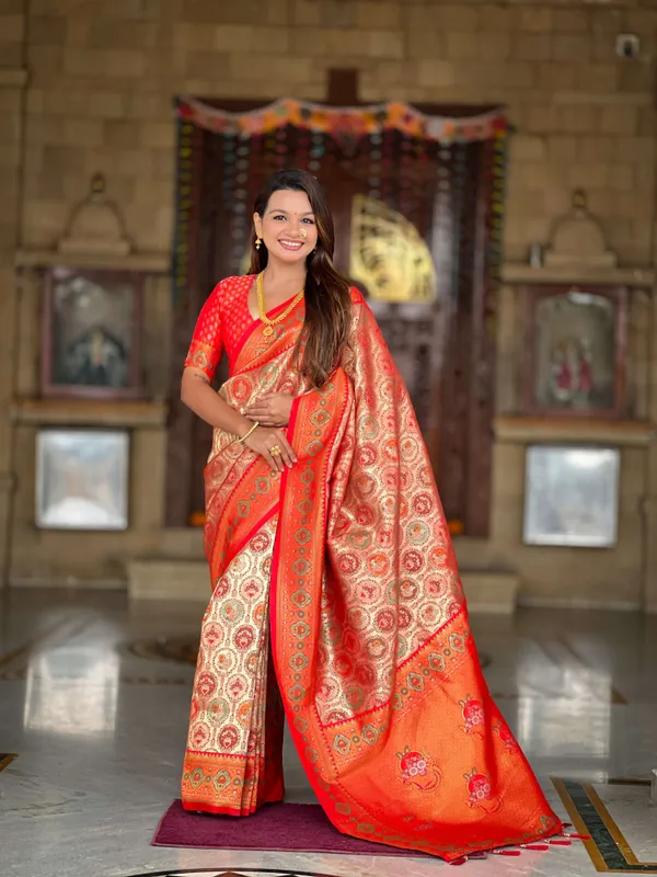 Red_Kanjivaram__Paithani_Saree_With_Unstitched_Blouse_Piece