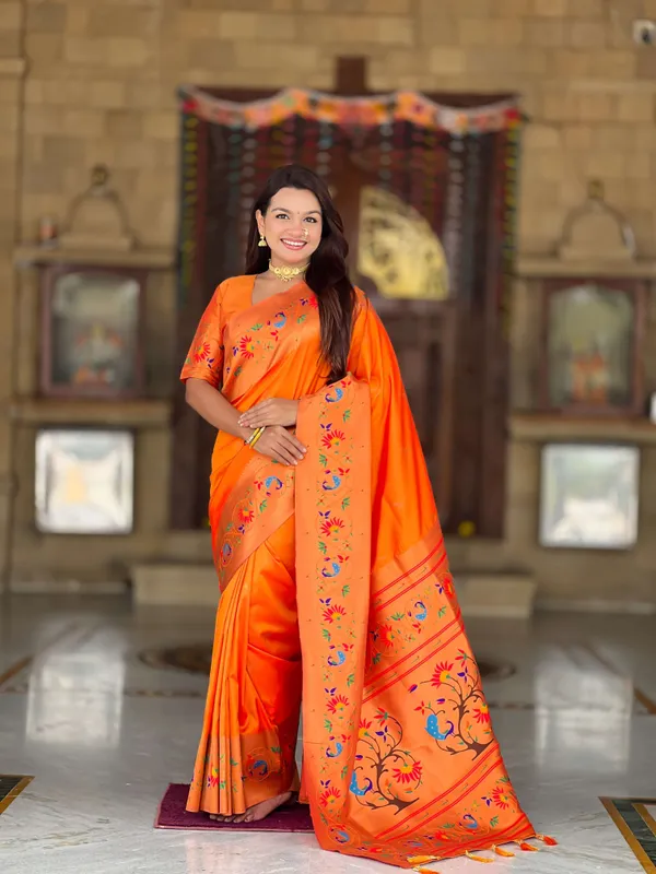Orange_Harmony_Paithani_Silk_Saree_With_Unstitched_Blouse_Piece