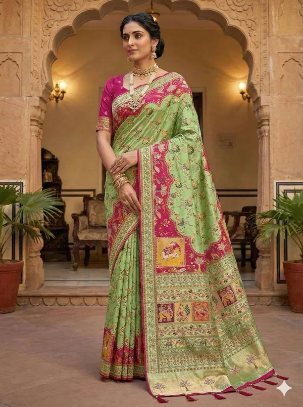Green-Pink_Riva_Silk_Saree_With_Unstitched_Blouse_Piece