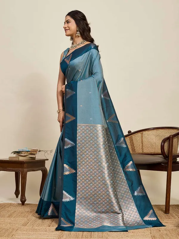 Nile_Blue_Aamarapali_Silk_Saree_With_Unstitched_Blouse_Piece