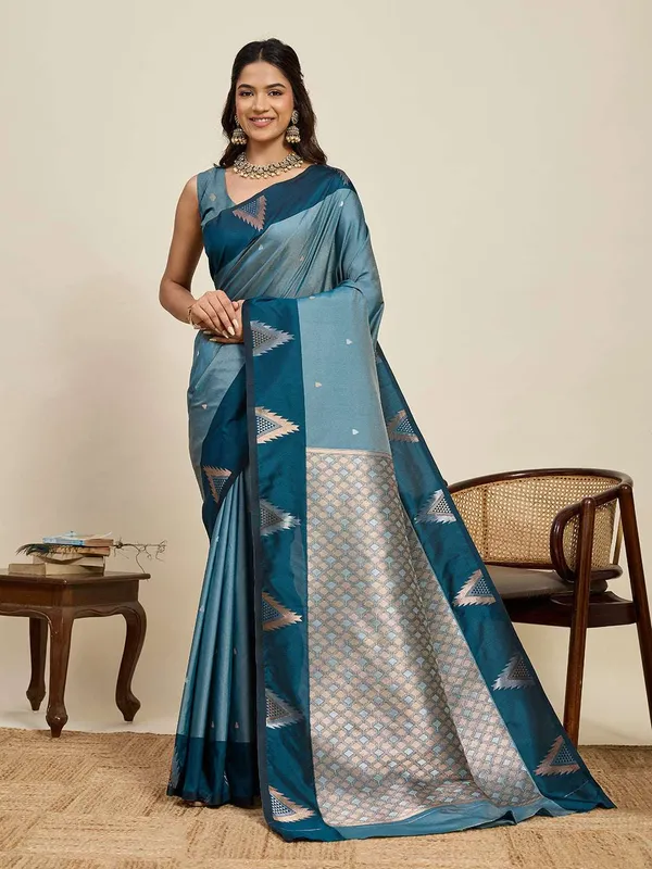 Nile_Blue_Aamarapali_Silk_Saree_With_Unstitched_Blouse_Piece