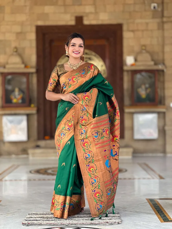 Dark_Green_Harmony_Paithani_Silk_Saree_With_Unstitched_Blouse_Piece