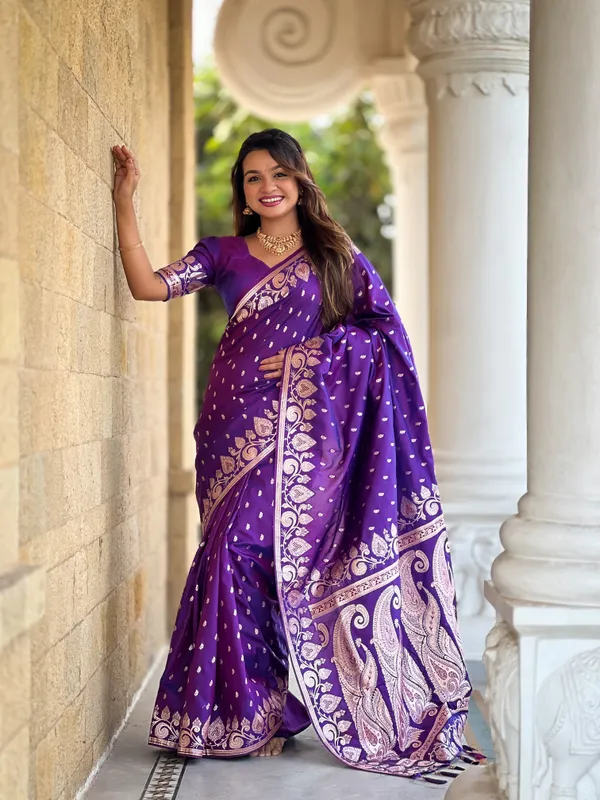 Purple_Banarasi_Banarasi_Silk_Saree_With_Unstitched_Blouse_Piece