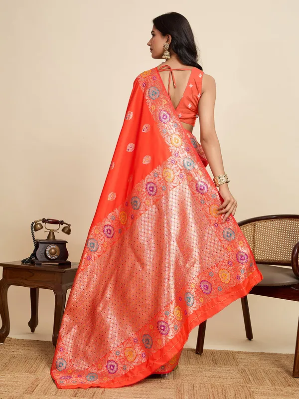 Orangered_Amshukha_Silk_Saree_With_Unstitched_Blouse_Piece
