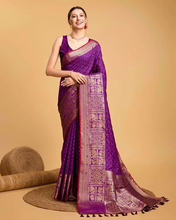 Dark_Magenta_Aritra_Silk_Saree_With_Unstitched_Blouse_Piece