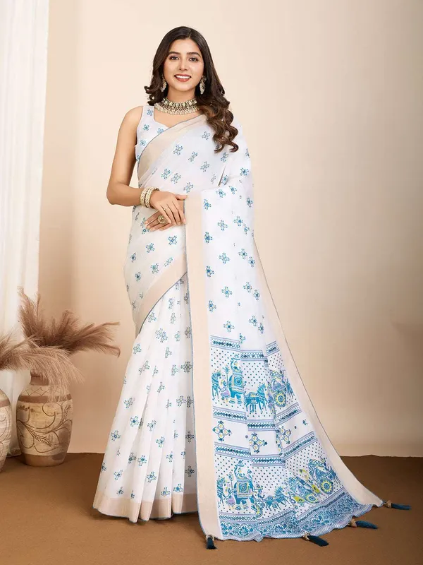 Blue_Avyukta_Cotton_Saree_With_Unstitched_Blouse_Piece