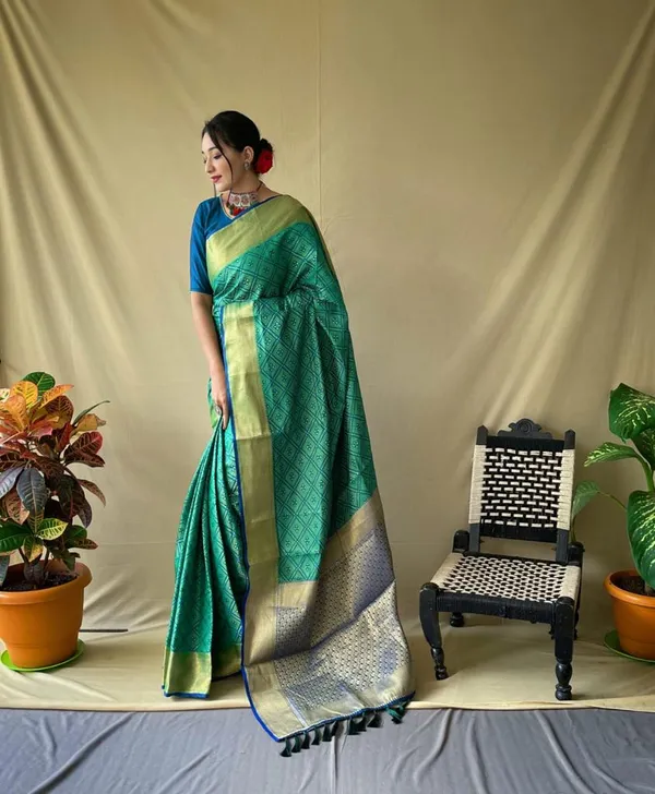 Seagreen_Leri_Cotton_Saree_With_Unstitched_Blouse_Piece