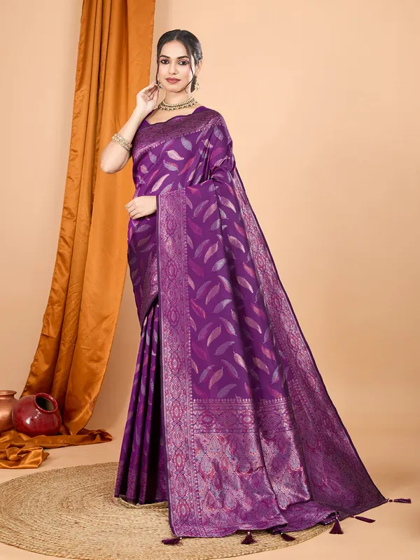 Dusk_Purple_Morpichh_Silk_Saree_With_Unstitched_Blouse_Piece