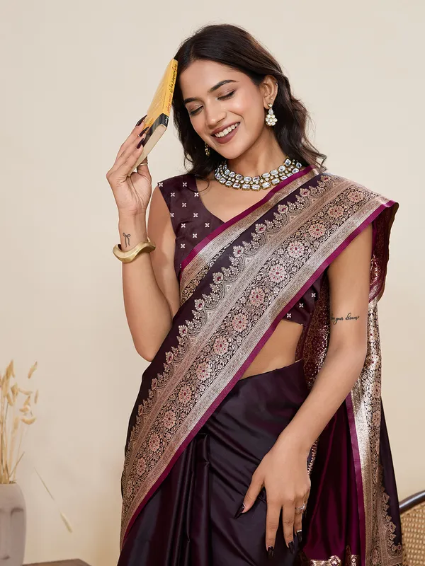 Lividbrown_Amara_Gala_Silk_Saree_With_Unstitched_Blouse_Piece
