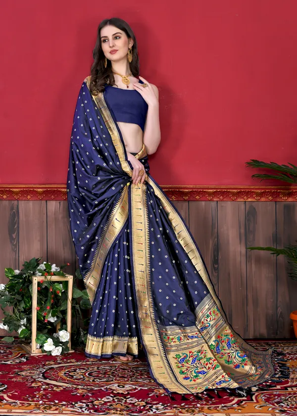Nile_Blue_Bindi_Paithani_Silk_Saree_With_Unstitched_Blouse_Piece