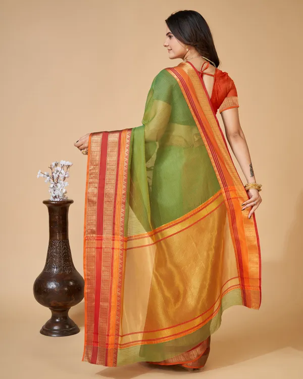 Olive_Drab_Suhani_Cotton_Saree_With_Unstitched_Blouse_Piece