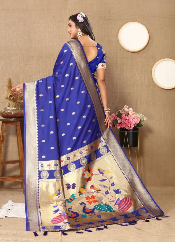Royal_Blue_Matka_Paithani_Silk_Saree_With_Unstitched_Blouse_Piece