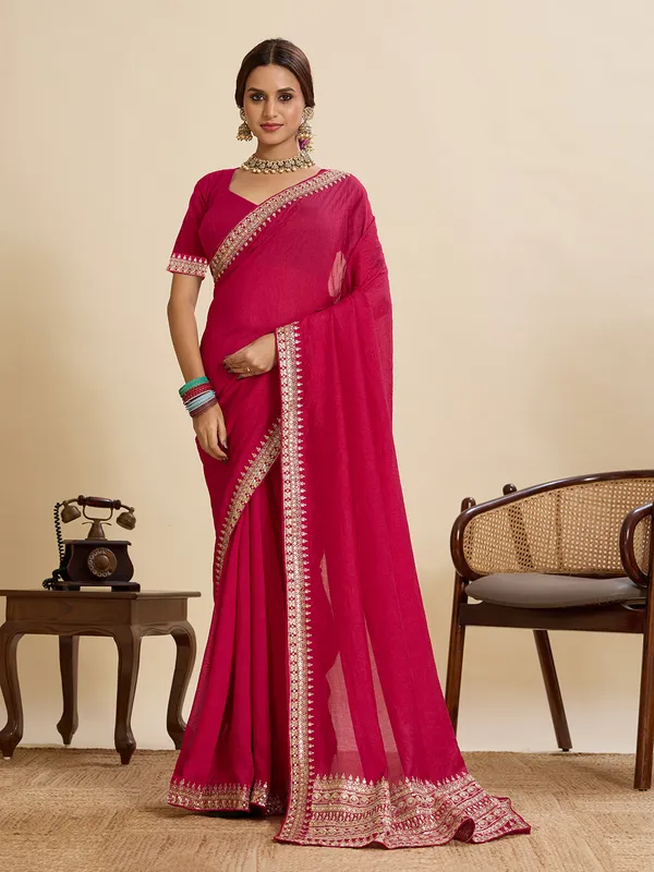 Red_Pink_Shappire_Silk_Saree_With_Unstitched_Blouse_Piece