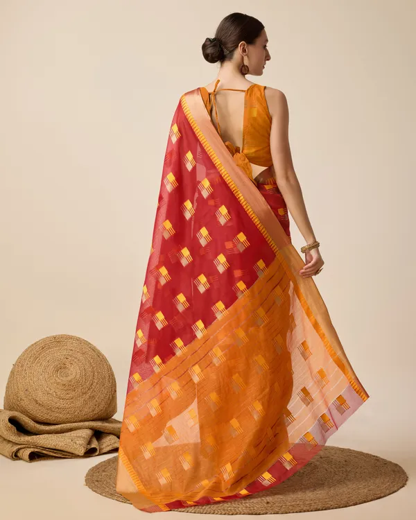 Orange_Roughy_Cotton_Saree_With_Unstitched_Blouse_Piece