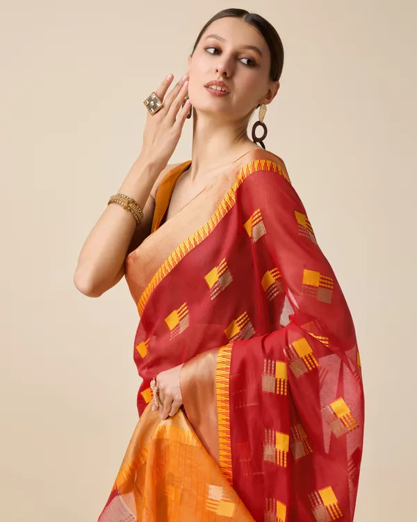 Orange_Roughy_Cotton_Saree_With_Unstitched_Blouse_Piece