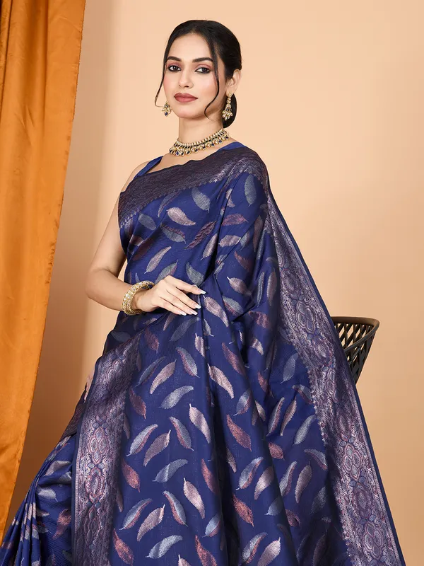 Royal_Blue_Morpichh_Silk_Saree_With_Unstitched_Blouse_Piece