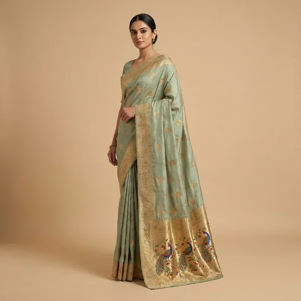 Pista_Riva_Silk_Saree_With_Unstitched_Blouse_Piece