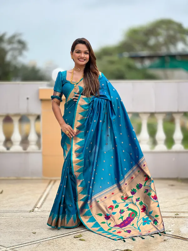 Firozi_Temple_Silk_Saree_With_Unstitched_Blouse_Piece