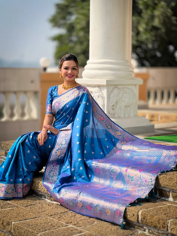 Skyblue_Banarasi_Banarasi_Silk_Saree_With_Unstitched_Blouse_Piece